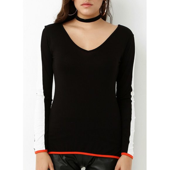 Bambina Mia - Color Block Contrast Hem V-Neck Top - Picture 4 of 4